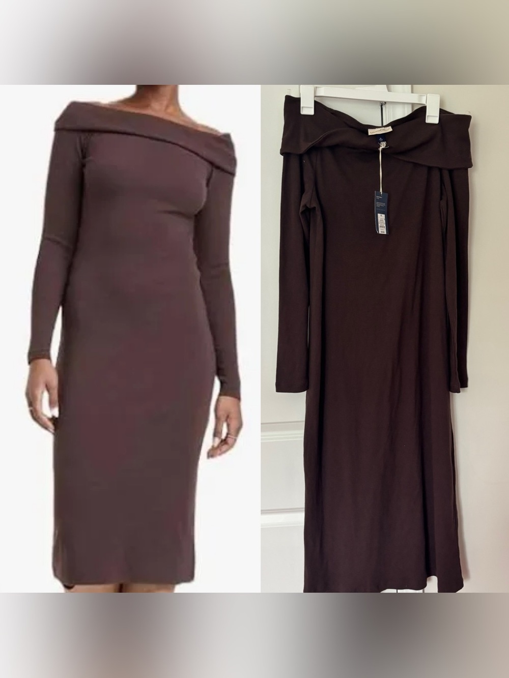 Universal thread Women's Off Shoulder Long Sleeve Midi Dress brown size XL